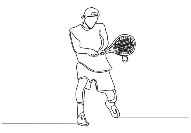 Tenis oyuncusunun bir çizim çizimi. Vektör illüstrasyon minimalisti.