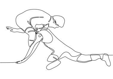 Güreşçi 'nin Sürekli Çizgi Çizimi, El Çekimi Güreşçi. Vektör illüstrasyon minimalisti.