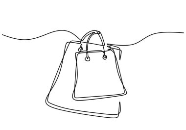 Alışveriş poşetlerinin sürekli çizimi. Vektör illüstrasyon minimalisti.