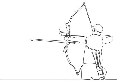 Okçuluk okçuluğunun hedefi vurduğu tek bir çizgi. Vektör illüstrasyon minimalisti.