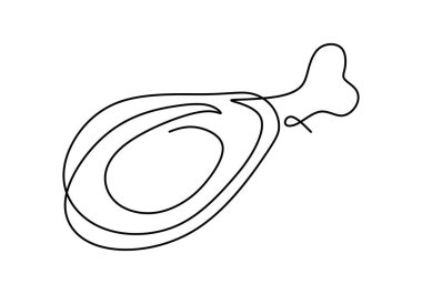 Beyaz arka planda izole edilmiş, sürekli kızarmış tavuk bacağı çizimi. Fast food kafe menüsü ve restoran rozeti konsepti