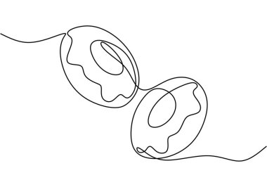 Beyaz arka planda izole edilmiş iki lezzetli çöreğin kesintisiz çizimi. Gıda konsepti vektör çizimi.