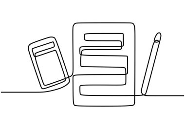 beyaz arkaplanda izole edilmiş bir hesap makinesi, kitap notu ve kalem vektör çizimi