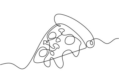 Beyaz arka planda izole edilmiş kesintisiz bir dilim pizza çizimi. Gıda minimalizm vektör illüstrasyonu.