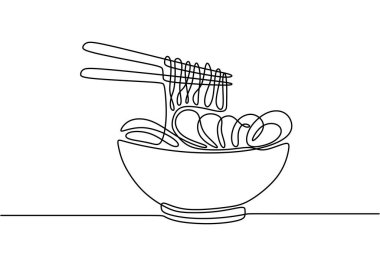 Tavuklu erişte ya da beyaz arka planda izole edilmiş yumurtalı ramen. Fast Food minimalizm konsept vektör çizimi.