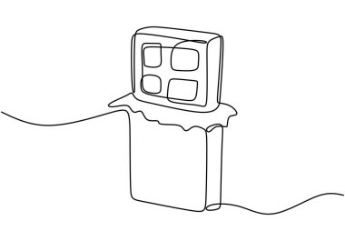 Yarım açık çikolata çubuğu çiziminin kesintisiz bir çizimi beyaz arka planda izole edilmiş vektör çizimi. Yiyecek konsepti vektörü.