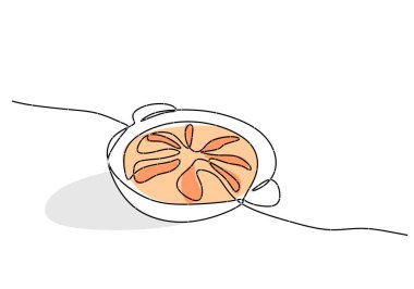 Beyaz arka planda izole edilmiş tek bir Asya çorbası çizgisi..