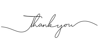 Teşekkür ederim. El yazısıyla yazılmış bir yazı. Beyaz arkaplana izole edilmiş el yazısı yazısının bir satır çizimi.