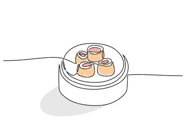 Beyaz arka planda izole edilmiş tek bir Dim Sum çizgisi. Kore yemeği dim sum vektör illüstrasyonu.