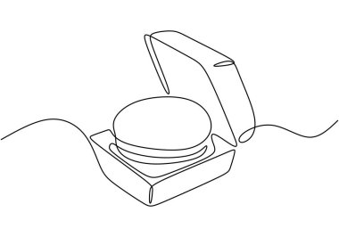Çizburgerin kutudaki tek çizimi. Fast food hamburgeri tek sıra halinde, kafe menüsü ve restoran konseptinden yapılmıştır..