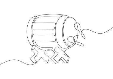 Beyaz arka planda izole edilmiş tek bir çizim tarzında büyük bir davul. Ramazan kareem konsept vektör çizimi.