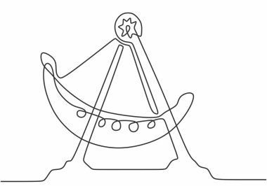 Aralıksız bir çizgi çizimi, oyun parkındaki sallanan teknenin beyaz arka planda izole edilmiş çizim biçimi..