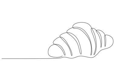 Logo için minimalist tarzda sürekli bir ay çöreği çizimi. Parmak izi ve kahvaltı konsepti için el yapımı Fransız hamur işi çizimi..