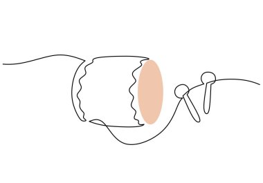 Beyaz arka planda izole edilmiş tek bir çizim tarzında büyük bir davul. Ramazan kareem konsept vektör çizimi.