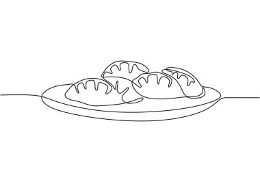 Beyaz arka planda izole edilmiş tek bir mochi el çizgisi. Japon yemek mochi vektör illüstrasyonu.