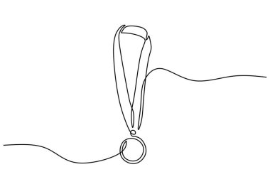 Madalyaların, ödüllerin, olimpiyat vektörü illüstrasyonlarının tek satır aralıksız çizimi.