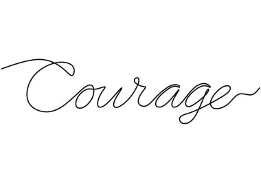 Cesaret el yazısı yazması. Beyaz arkaplana izole edilmiş el yazısı yazısının bir satır çizimi.