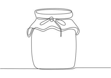 Cam konserve kavanozu aralıksız çizim tarzında. Gıda koruması. Bal camdan kavanozlar çizmeye devam et. Tatlı saf bal. El çizimi vektör illüstrasyonu.