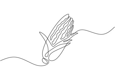 Tek bir çizgi çizmeye devam et. Sebze mısırı. Vektör illüstrasyonu beyaz arkaplanda izole edildi.