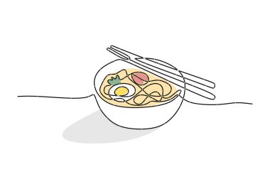 Sürekli bir çizgi halinde Ramyeon Kore mutfağı kavramını çiziyor. Tek çizgi çizimi tasarım vektörü grafik çizimi.