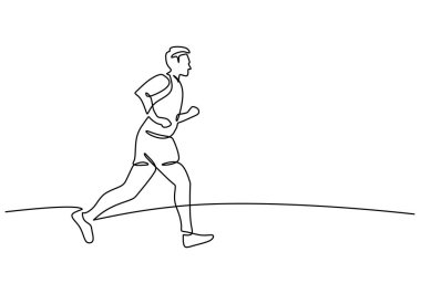 Hızlı koşan bir sporcu çizgisi. Sürekli bir insan koşusu çizimi. Konsept fitness kulübü. El çizimi tek çizgi