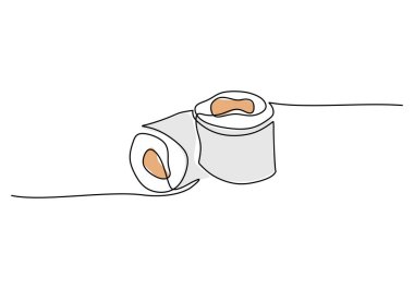 Sushi dürümleri beyaz arka planda izole bir şekilde devam ediyor. Doğrusal Biçimli Minimalist.