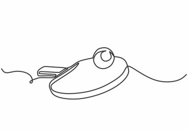 Ping pong raketi ve top aralıksız tek bir çizgi çizim tarzında. Atletik spor konsepti vektör çizimi.