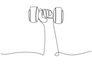 Dambıl sürekli olarak el ele tutuşuyor. Fitness ve beden eğitimi konsepti. Vektör illüstrasyonu minimalist tasarım el çizimi.