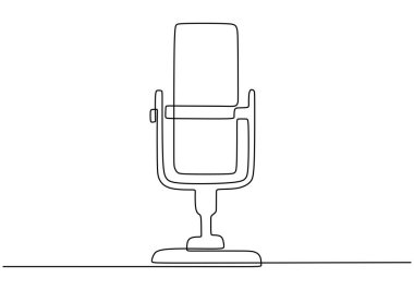 Mikrofon aralıksız çizgi çizimi. Podcast ve yayın konsepti. Vektör illüstrasyonu minimalist tasarım el çizimi.
