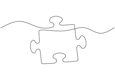 Bulmaca parçası sürekli çizgi çizimi. Sorun çözme ve iş metaforu. Fikir, iş, düşünme süreci, yaratıcılık tasarım konsepti için bir satır bulmaca çizimi.