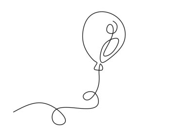 Balon kesintisiz çizgi çizimi. Bayram bayramı hediyesi hediye konsepti. Vektör illüstrasyonu minimalist tasarım el çizimi.