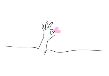 Sevgi sembollü el sürekli çizgi çiziyor. El konseptiyle selamlama. Beyaz arkaplana izole edilmiş vektör illüstrasyon minimalist tasarım eli.