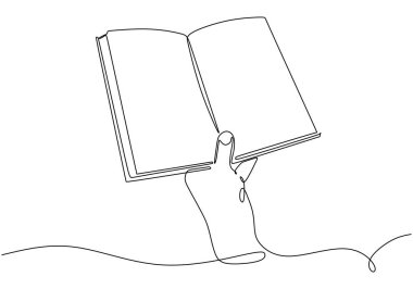 El ele tutuşmalar, sürekli çizgi çizmeler. Eğitim ve edebiyat konsepti. Vektör illüstrasyonu minimalist tasarım el çizimi.