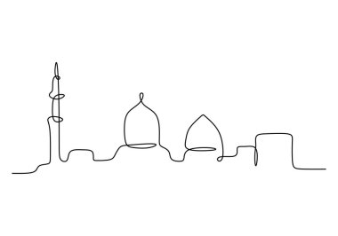 Büyük Cami sürekli bir sınır çiziyor. İnşaat ve mimari konsepti. Vektör illüstrasyonu minimalist tasarım el çizimi.