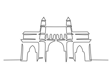 Büyük Cami sürekli bir sınır çiziyor. İnşaat ve mimari konsepti. Vektör illüstrasyonu minimalist tasarım el çizimi.