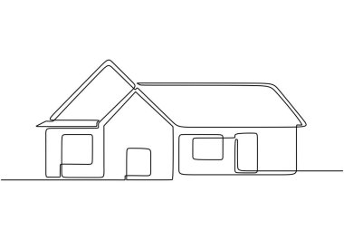 Büyük ev sürekli çizgi çiziyor. Mülk inşaatı ve mimari konsepti. Vektör illüstrasyonu minimalist tasarım el çizimi.