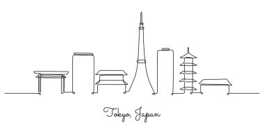 Tokyo Japonya ufuk çizgisi aralıksız çiziyor. İnşaat ve mimari konsepti. Vektör illüstrasyonu minimalist tasarım el çizimi.