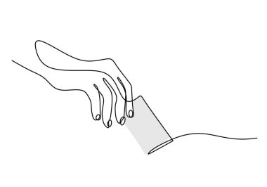 El ele tutuşan dolar para sürekli çizgi çizme. Para tasarrufu, yatırım ve banka konsepti. Vektör illüstrasyonu minimalist tasarım el çizimi.