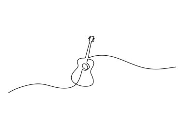 Gitar aralıksız çizgi çiziyor. Müzik aleti konsepti. Vektör illüstrasyonu minimalist tasarım el çizimi.