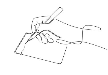 Kağıt üzerinde sürekli çizim yapan kalemle el yazısı. Eğitim ve edebiyat konsepti. Vektör illüstrasyonu minimalist tasarım el çizimi.