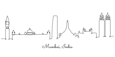 Mumbai Hindistan ufuk çizgisi aralıksız çiziyor. İnşaat ve mimari konsepti. Vektör illüstrasyonu minimalist tasarım el çizimi.