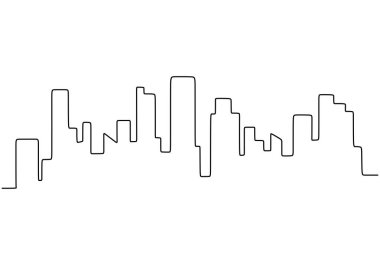 Modern şehir manzarası kesintisiz çizgi çizimi. Metropolis mimari panoramik manzara konsepti. Vektör illüstrasyonu minimalist tasarım el çizimi.