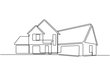 Büyük ev sürekli çizgi çiziyor. Mülk inşaatı ve mimari konsepti. Vektör illüstrasyonu minimalist tasarım el çizimi.