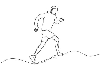 Sürekli çizim yapan bir adam. Spor ve spor konsepti. Vektör illüstrasyonu minimalist tasarım el çizimi.