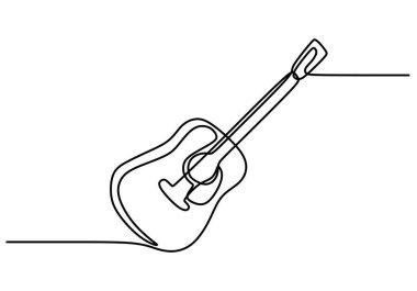 Klasik gitar aralıksız çizgi çizimi. Müzik aleti konsepti. Vektör illüstrasyonu minimalist tasarım el çizimi.