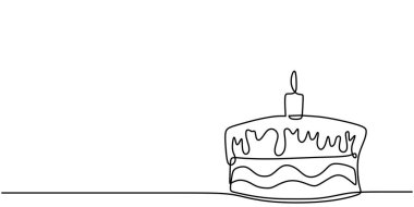 Minimalist bir balon çizimi ve doğum günü pastası. Kutlama kartları veya pankartlar için basit illüstrasyon.