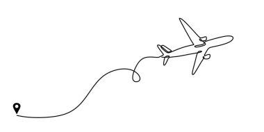 Hedef Simgeli Uçak Hattı Sanatı. Seyahat varış noktası işaretli bir uçağın sürekli çizimi.