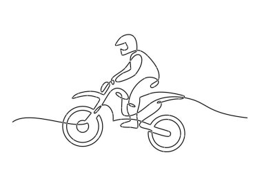 Motokros Süreklilik Çizgisi Sanatı. Motokros bisikleti süren bir sürücünün tek çizgi çizimi ekstrem sporları yakalıyor..