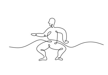 Dans figürü yapan bir adamın minimalist sanatı. Beyaz arka planda break dans konsepti.