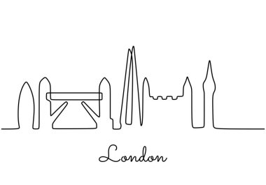 Londra 'nın siluetini çizen tek çizgi. Şehir konsepti. Aralıksız çizgi çizimi tasarım grafik vektör çizimi.